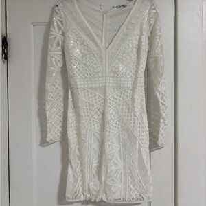Minuet Petite Ivory Sequin Long Sleeve Dress